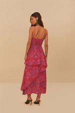 Load image into Gallery viewer, Paisley Scarf Loopy Trim Maxi Dress in Red
