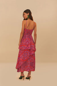 Paisley Scarf Loopy Trim Maxi Dress in Red