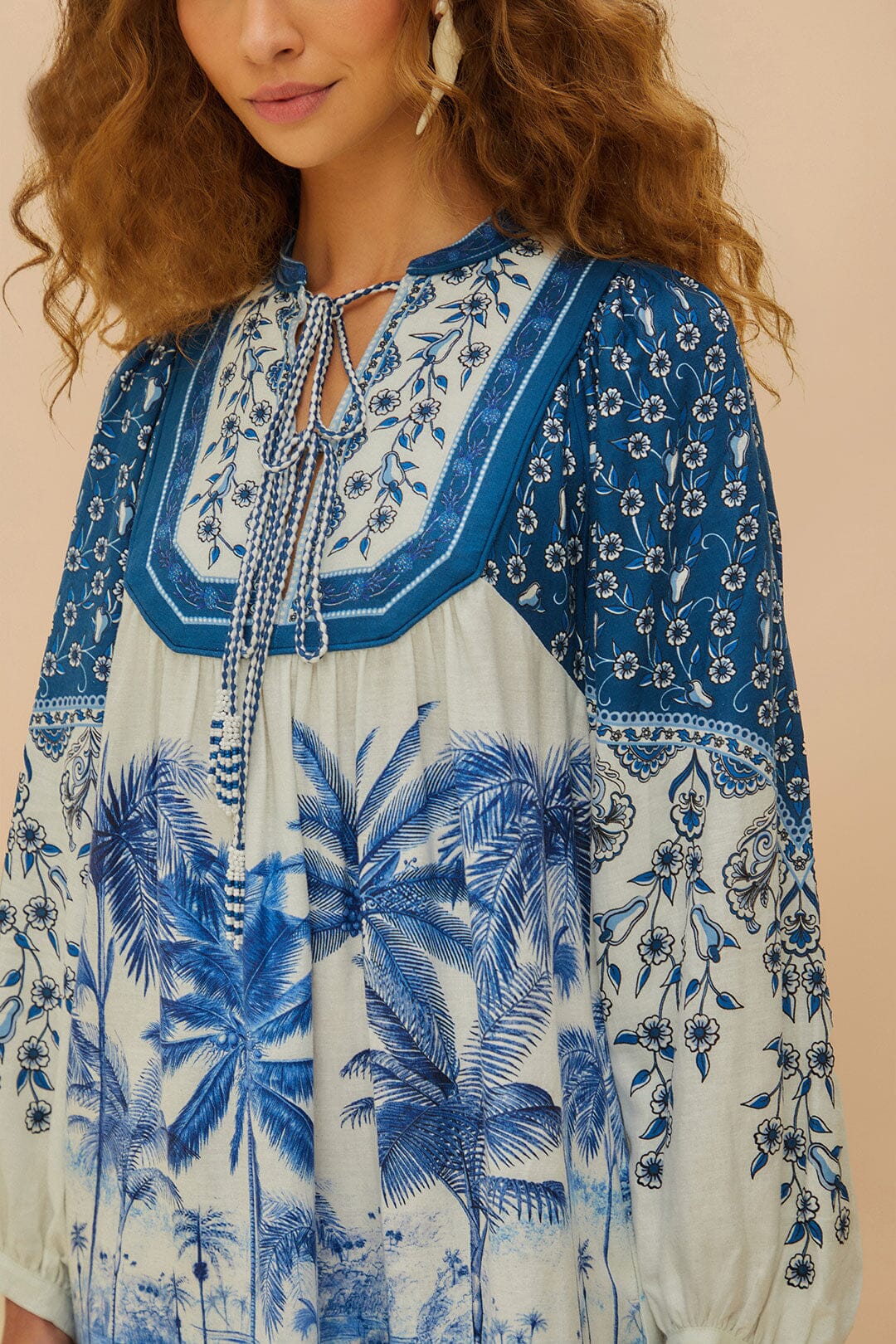 Palm Tree Beach Mini Dress in Off-White