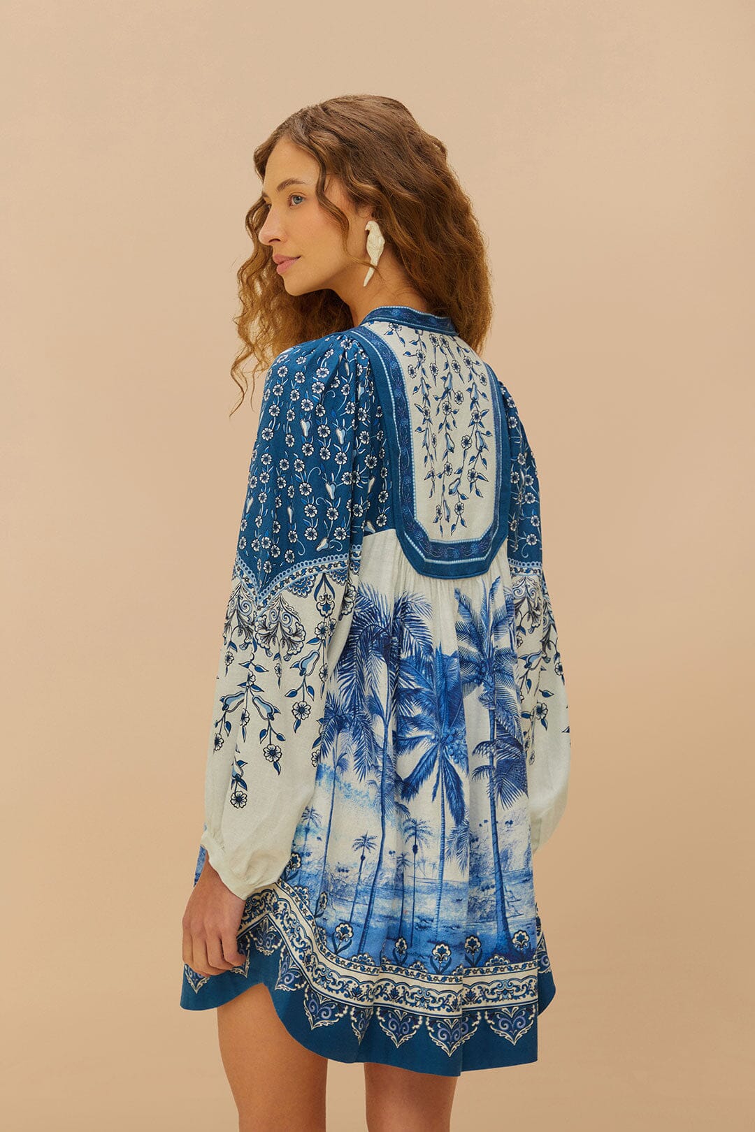 Palm Tree Beach Mini Dress in Off-White