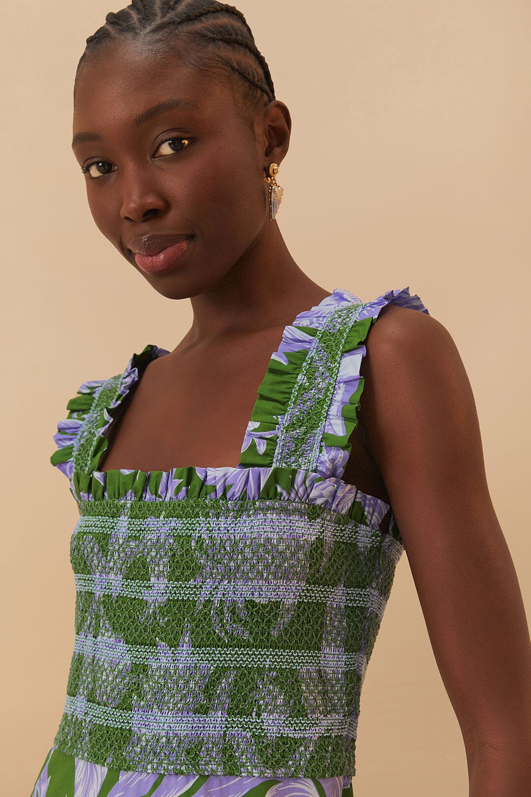 Tropical Swing Sleeveless Midi Dress in Green