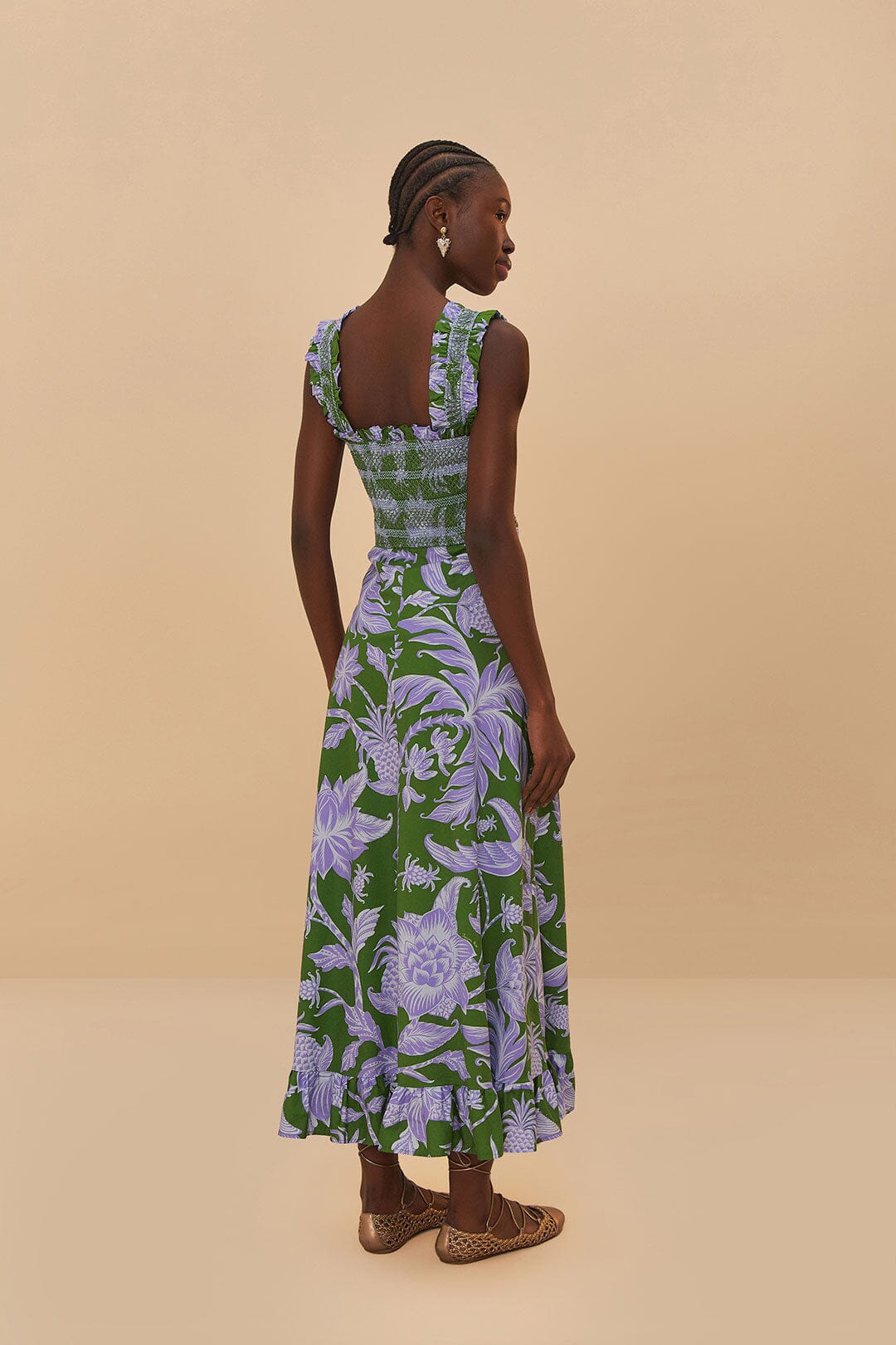 Tropical Swing Sleeveless Midi Dress in Green