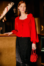 Load image into Gallery viewer, Heartful Knit Cardigan in Red
