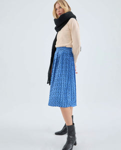 Polka Dot Pleated Midi Skirt in Blue