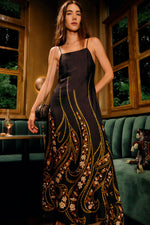 Load image into Gallery viewer, Garden Silhouette Slip Midi Dress in Black
