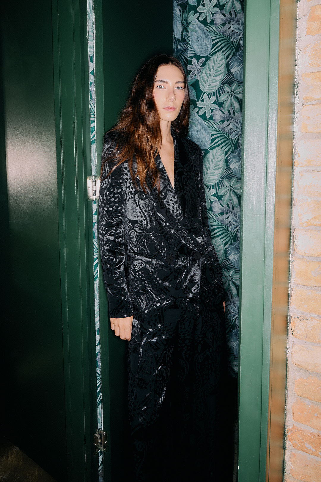 Leopard Jacquard Blazer in Black