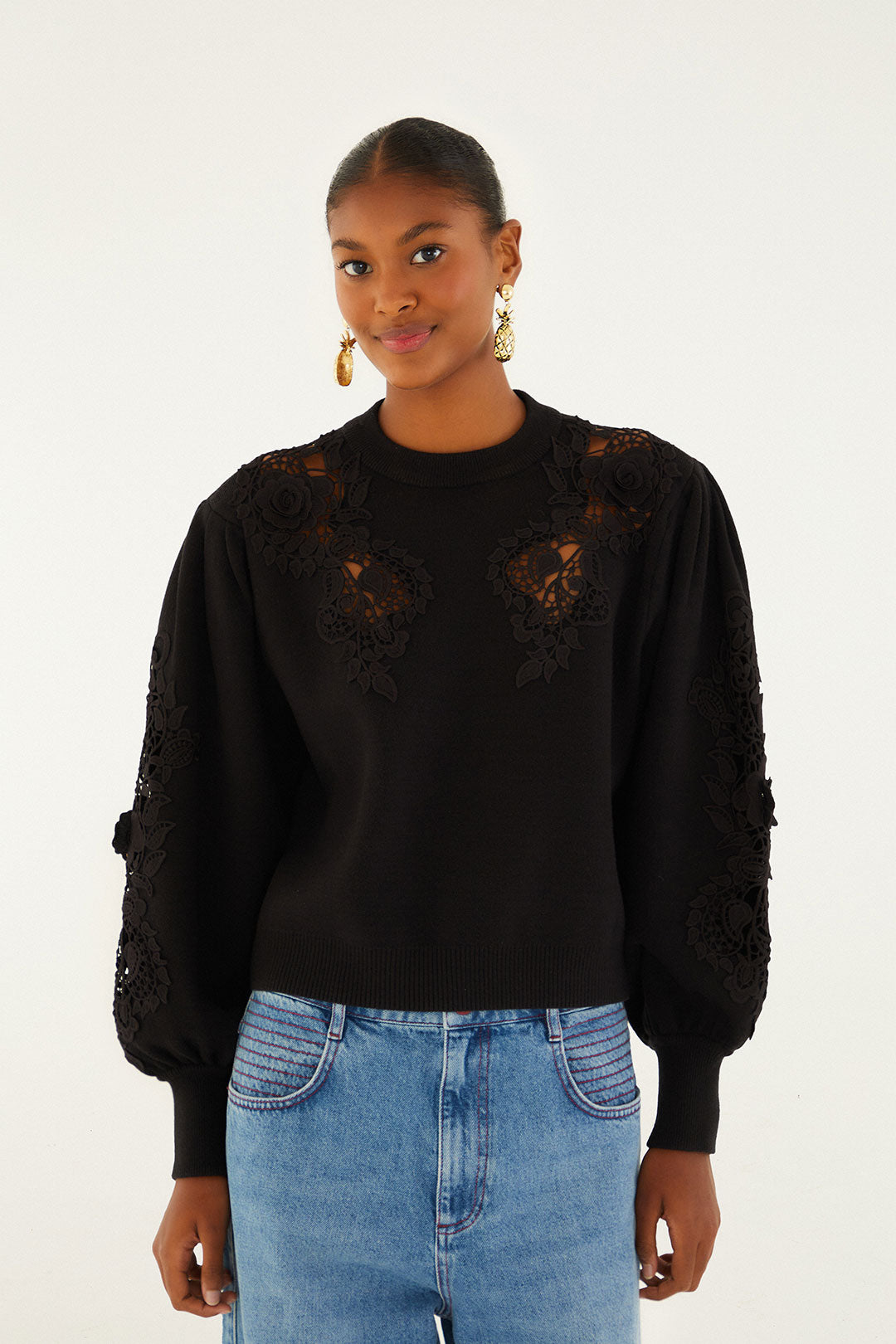 Lace Knit Sweater in Black