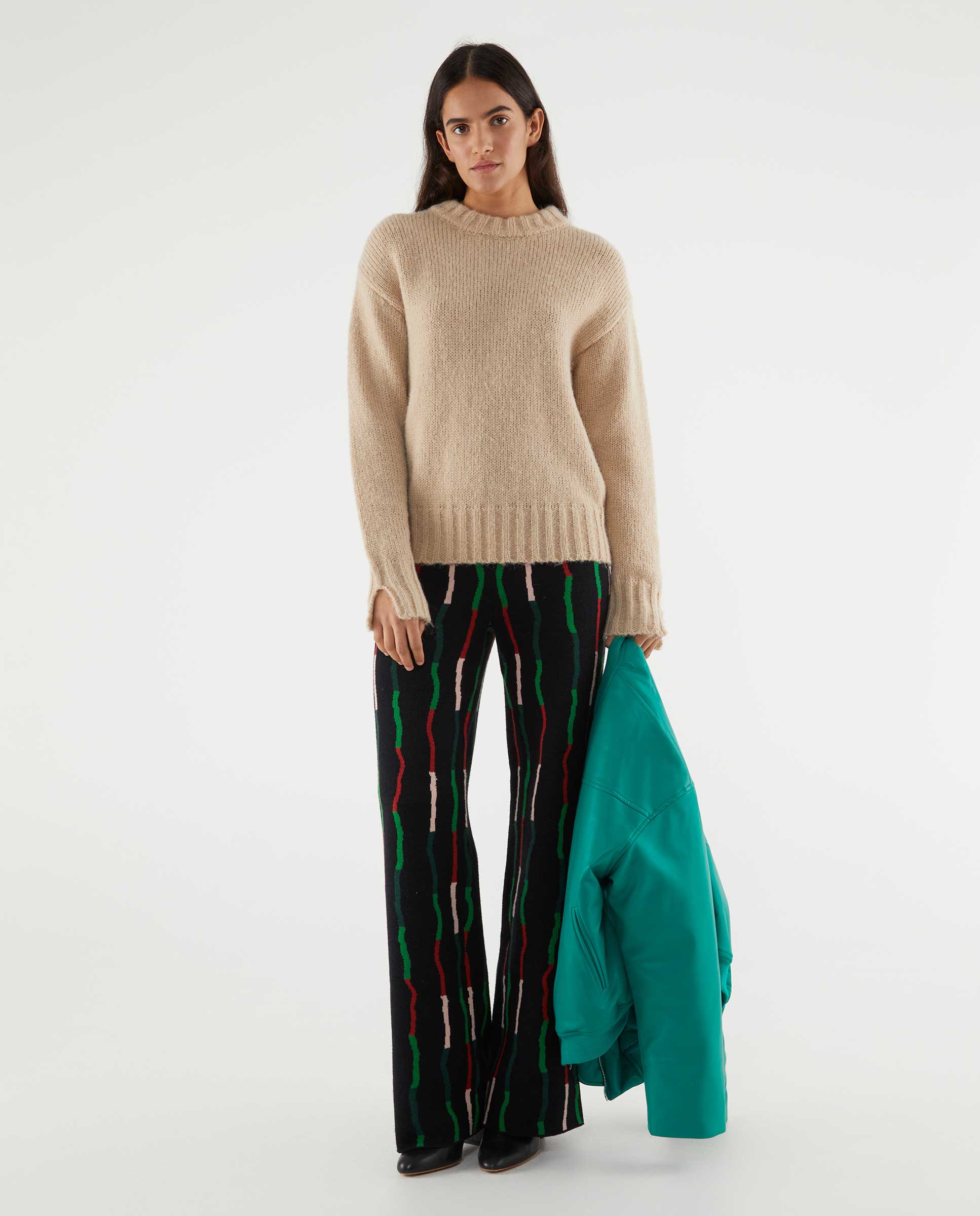 Wavy Stripe Knit Pant in Black