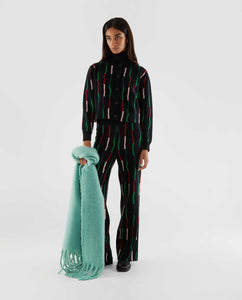 Wavy Stripe Knit Pant in Black