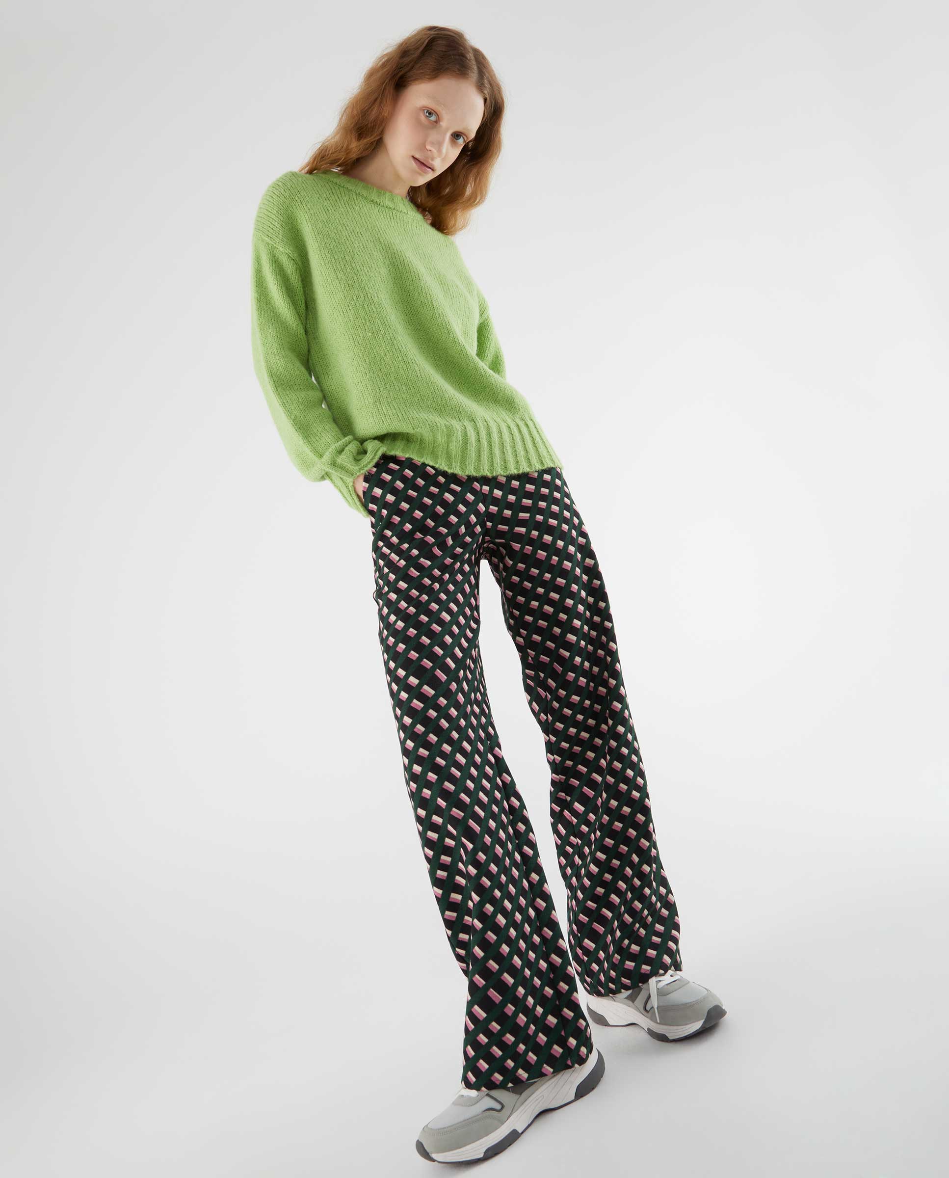 Geometric Print Wide Leg Pant in Black