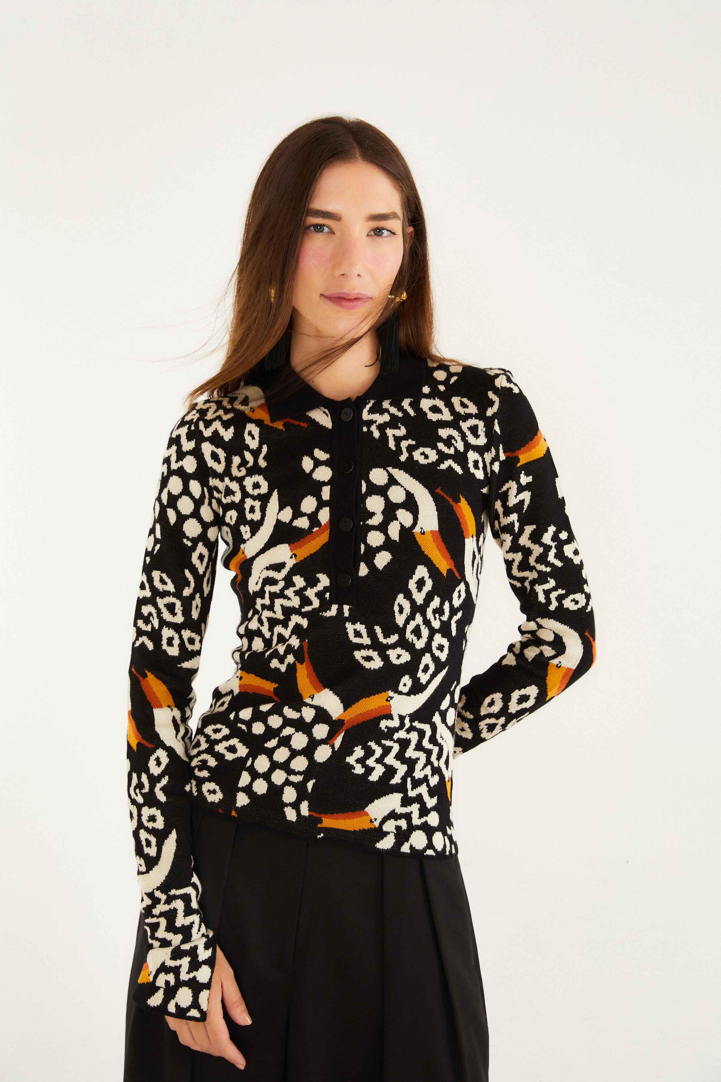 Tucanissimo Polo Knit Top in Black