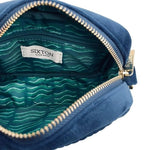 Load image into Gallery viewer, Velvet Rivington Bag in Navy with Bee Brooch
