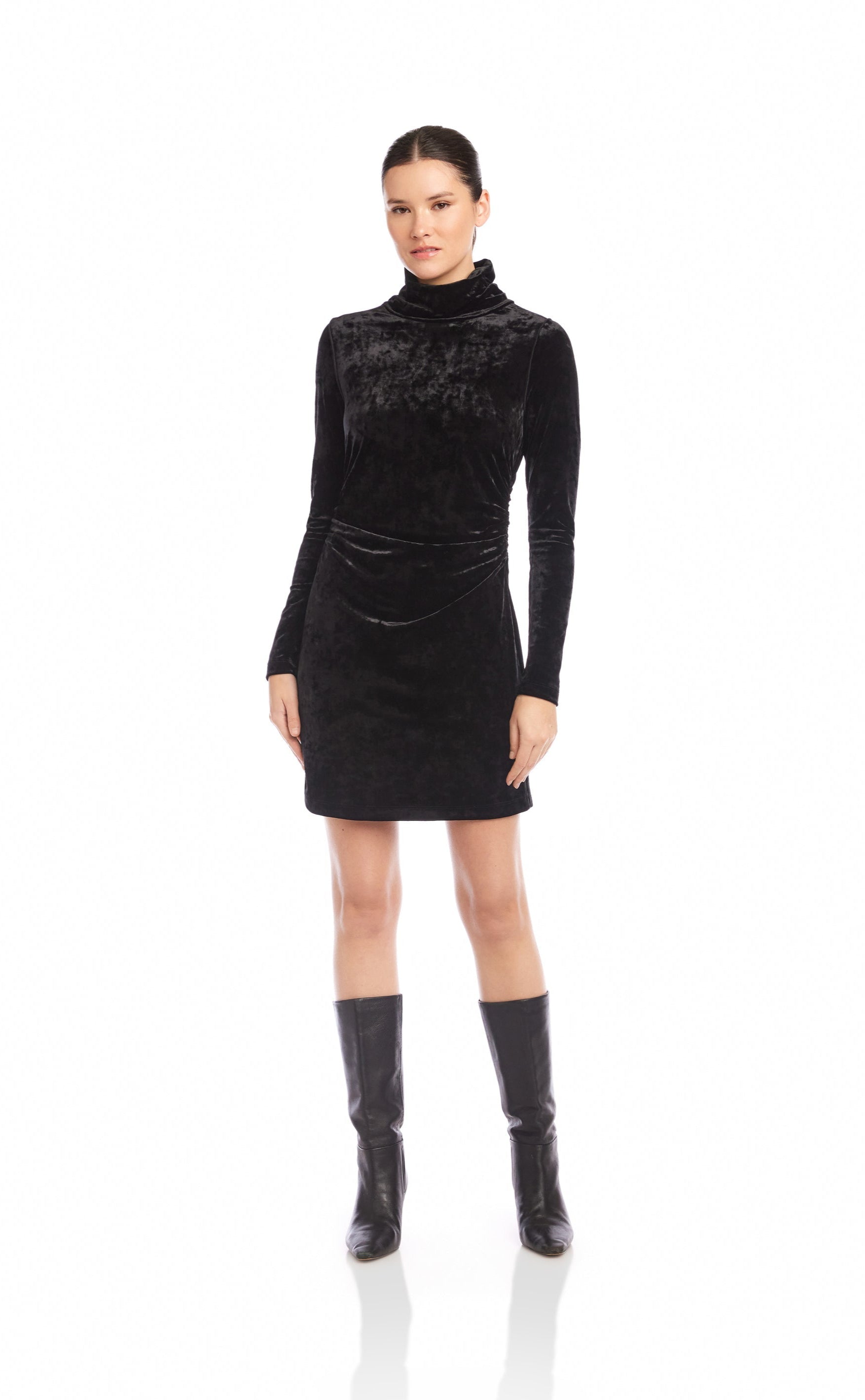 Beatrice Side Shirred Velvet Dress in Black