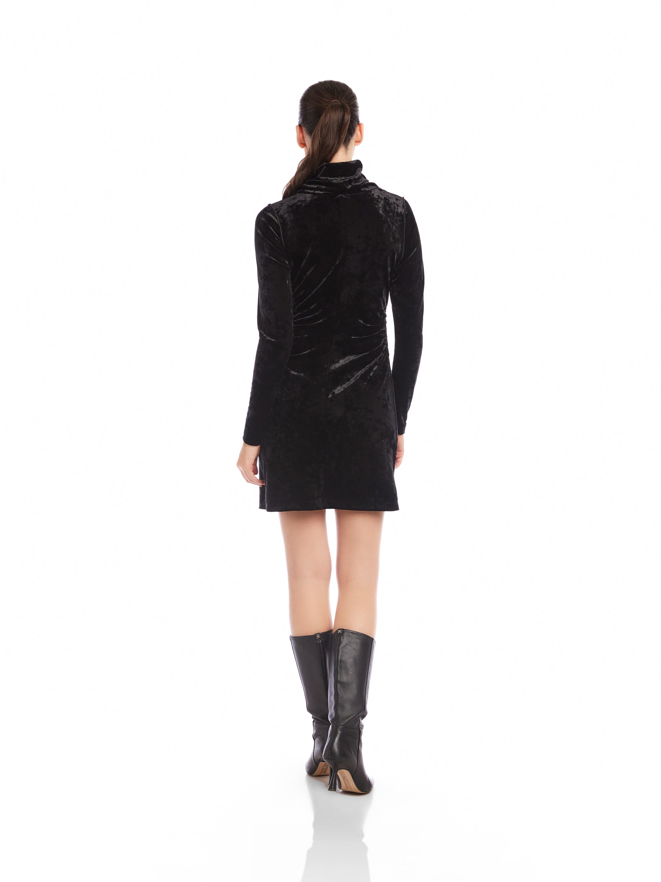 Beatrice Side Shirred Velvet Dress in Black