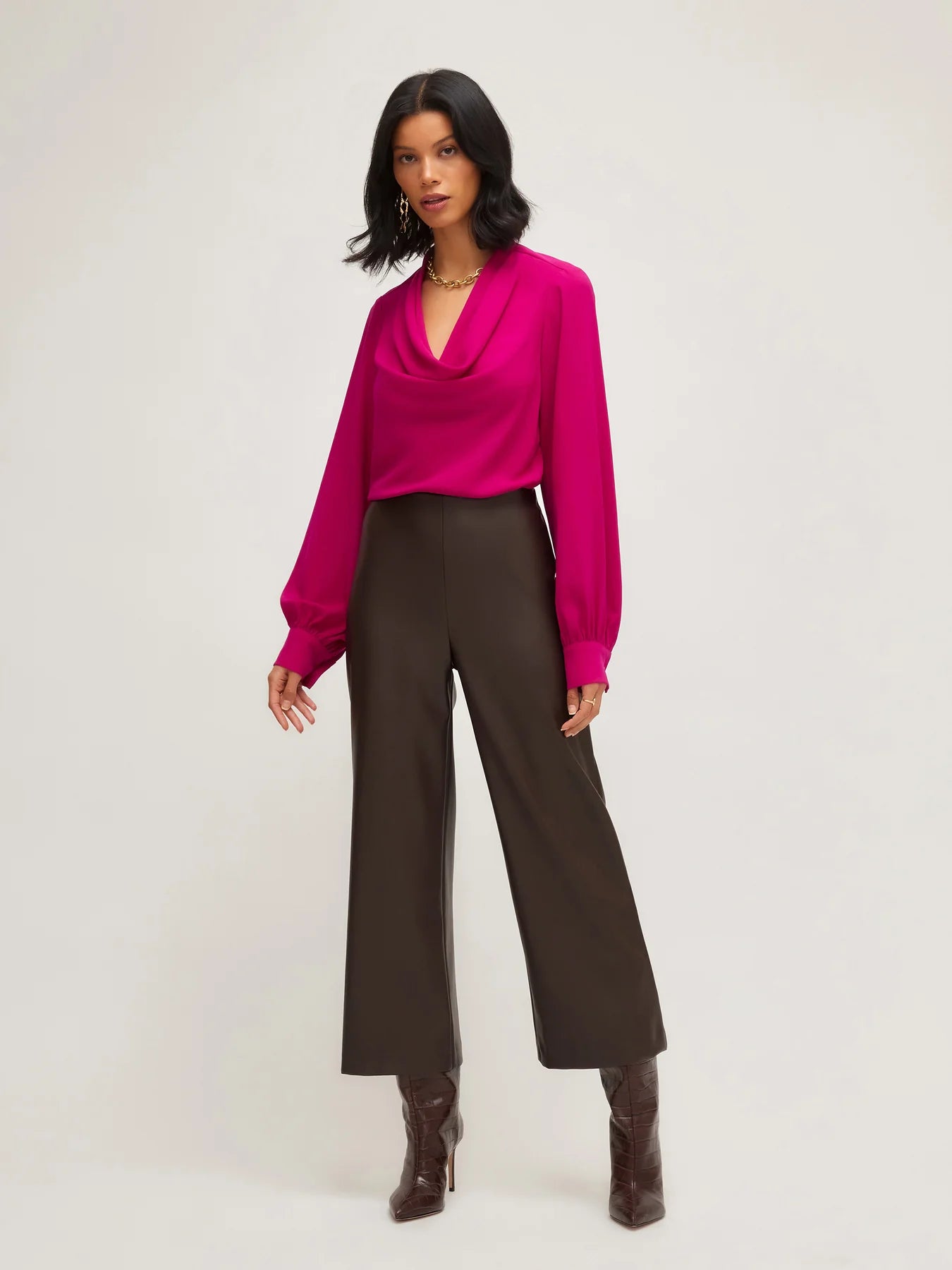 Cowl Neck Blouse in Hot Pink