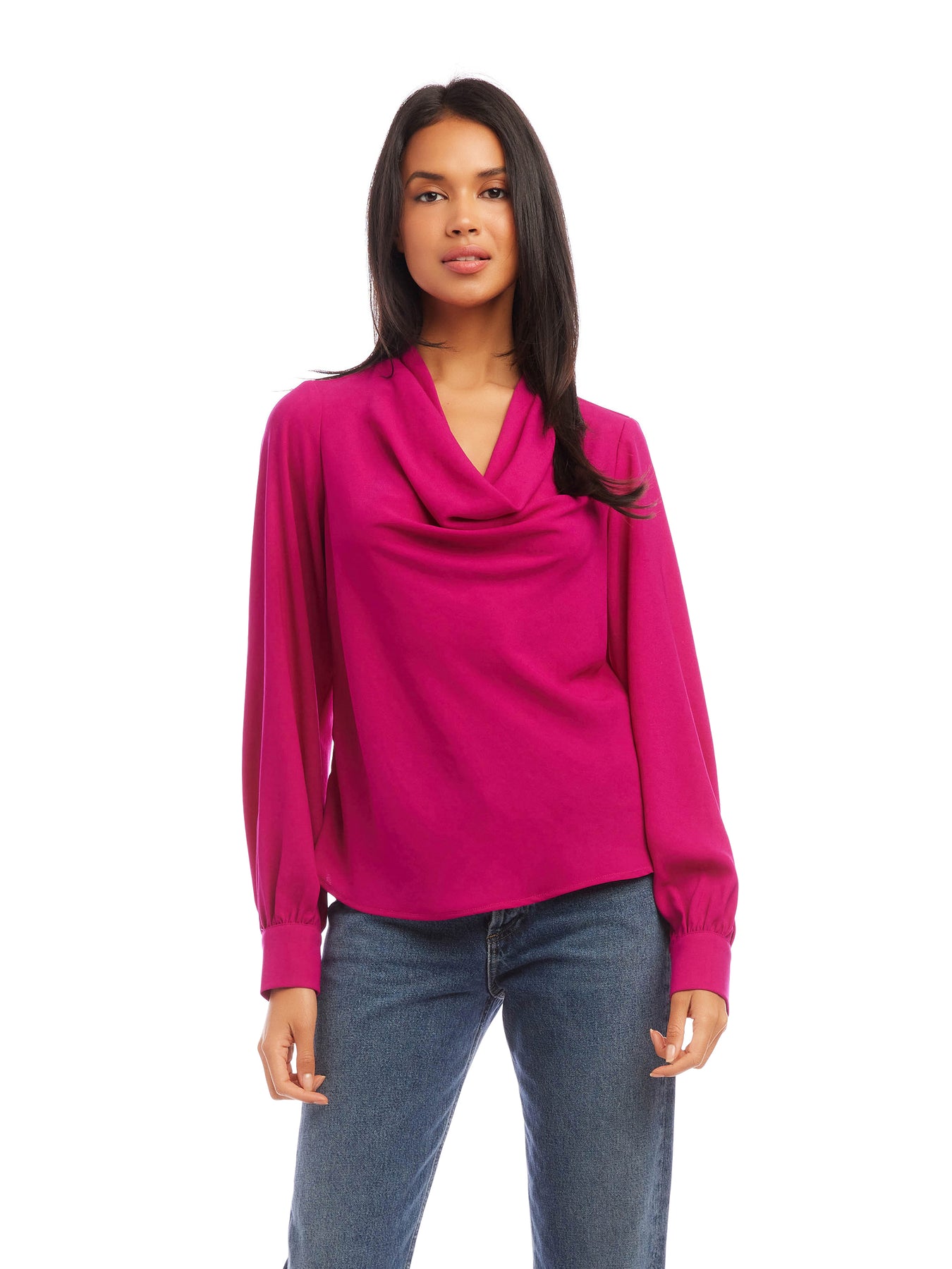 Cowl Neck Blouse in Hot Pink