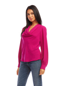 Cowl Neck Blouse in Hot Pink
