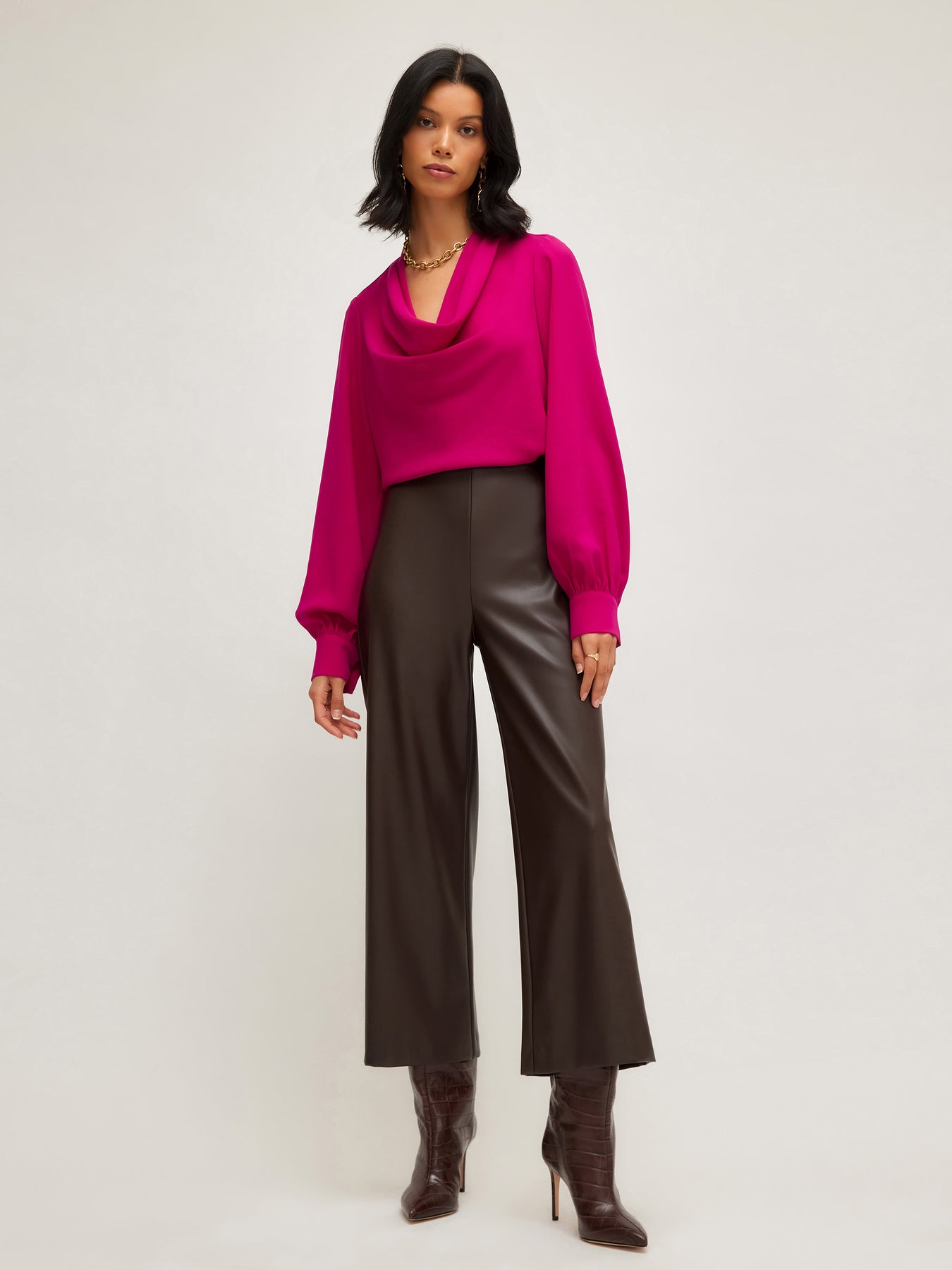 Cowl Neck Blouse in Hot Pink