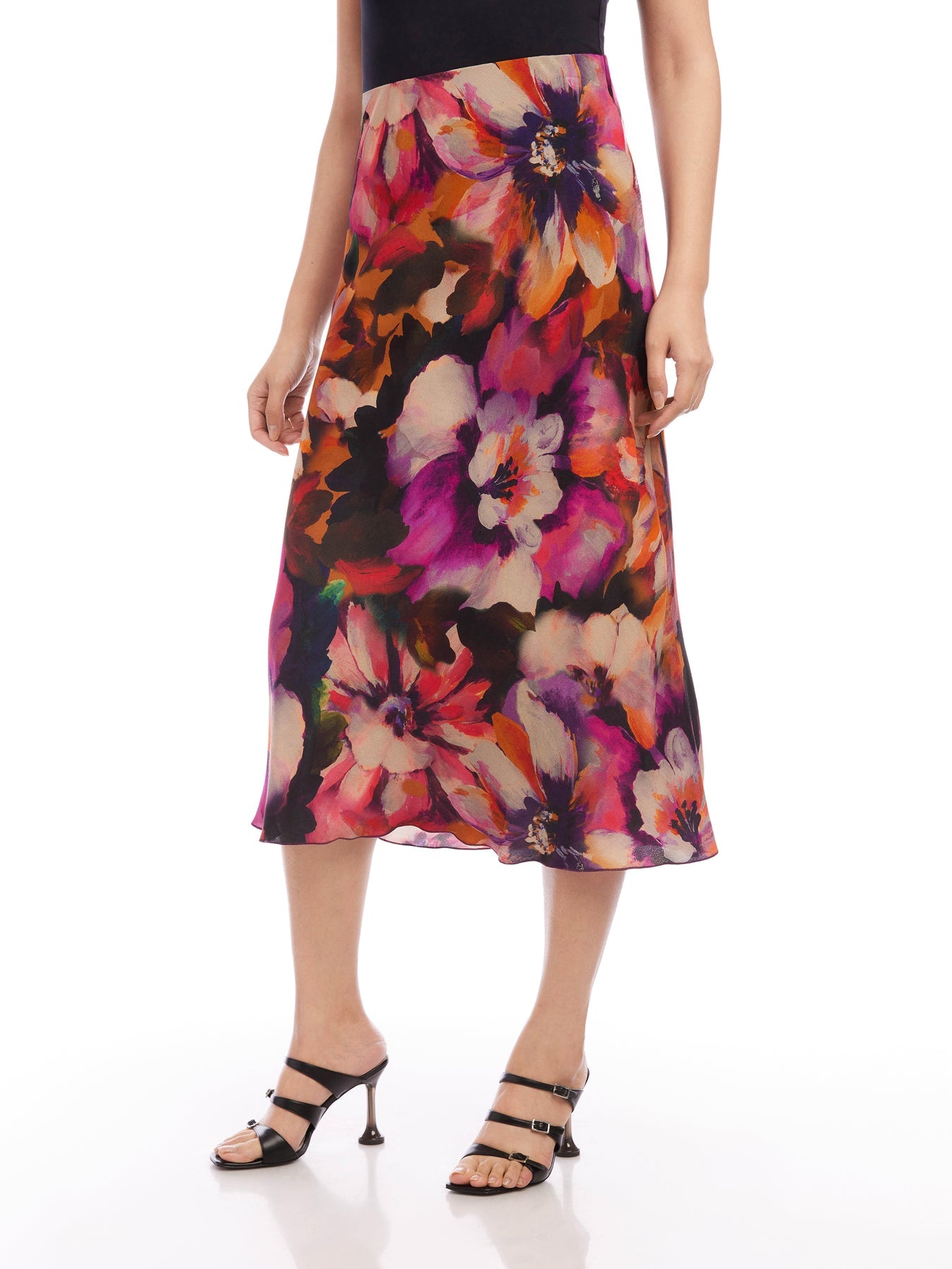 Bias Cut Midi Skirt in Floral Magenta