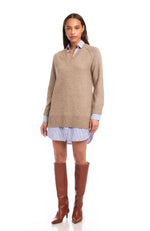 Load image into Gallery viewer, Carrie Mixed Media Sweater Dress in Wood
