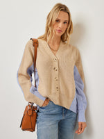 Load image into Gallery viewer, Celine Mixed Media Cardigan in Oatmeal
