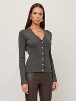 Load image into Gallery viewer, Bliss Scallop Edge Cardigan in Charcoal
