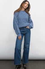 Load image into Gallery viewer, Jasper Slouchy Speckled Crew Neck Sweater in Retro Blue
