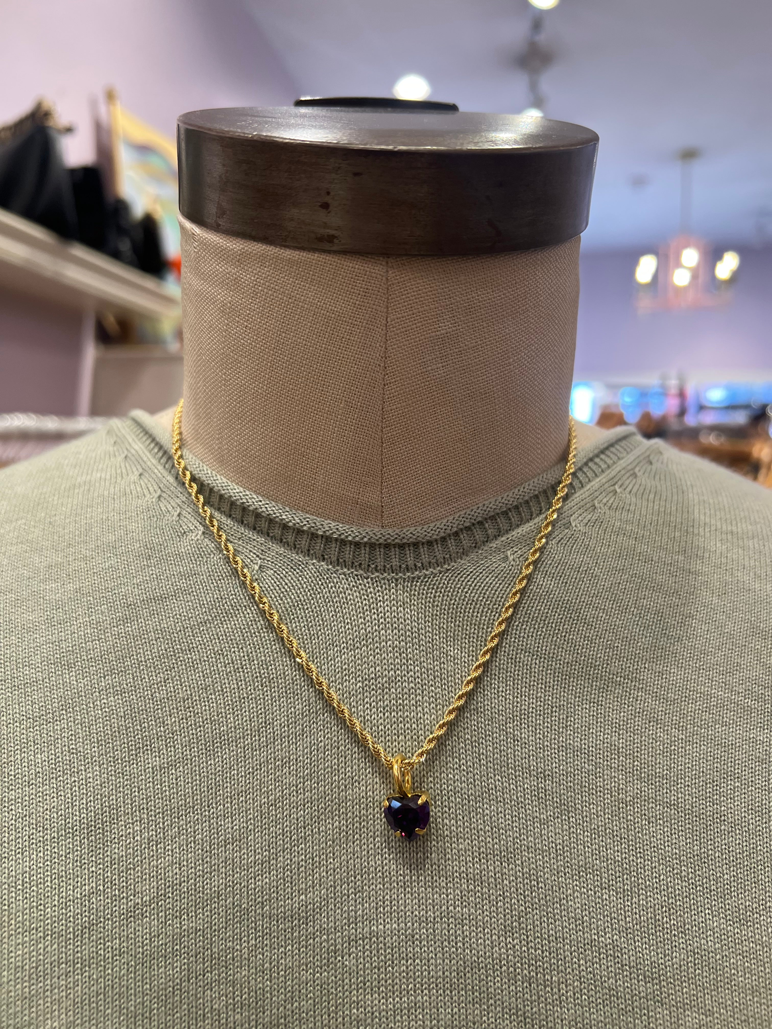Rope Chain Heart Charm Necklace in Amethyst