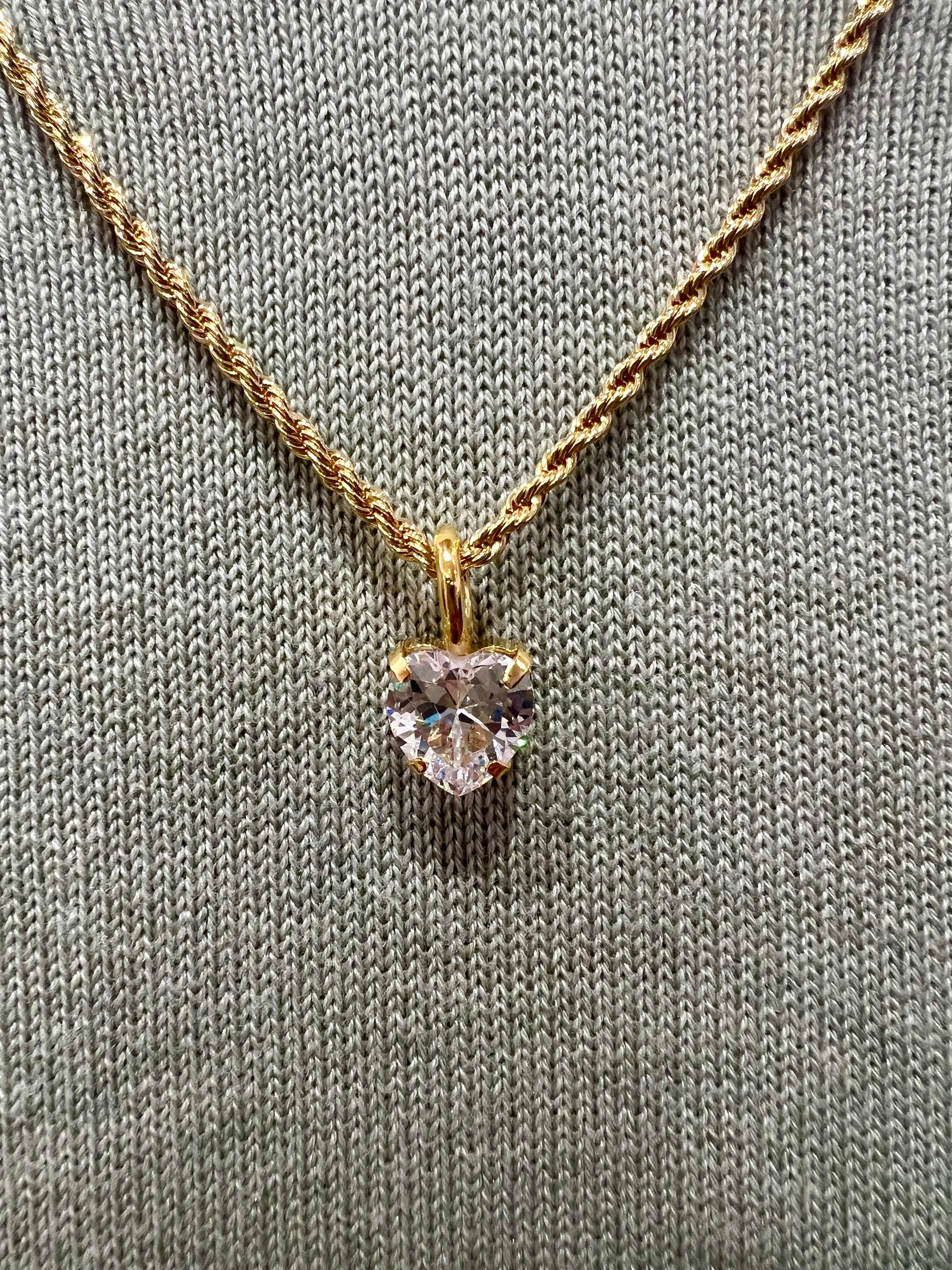Rope Chain Heart Charm Necklace in Clear