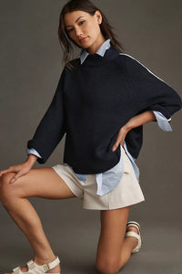 Teagan Mock Neck Sweater in Navy/Milk