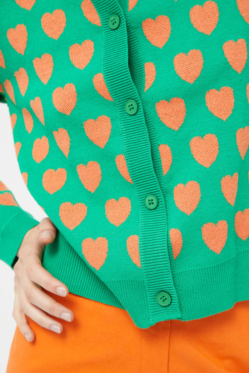 Heart Print Cardigan in Green