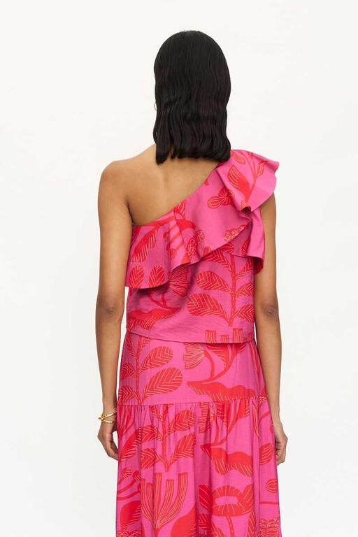 One Shoulder Ruffle Top in Red/Pink