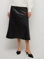 Load image into Gallery viewer, Bodie Faux Leather Midi Skirt in Black
