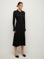 Load image into Gallery viewer, Ellie Ribbed Button-Up Sweater Dress in Black
