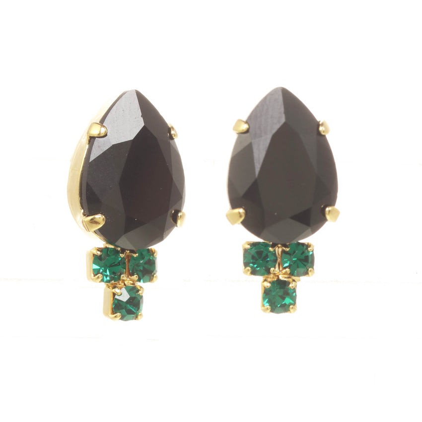 Vienna Stud Earrings in Jet/Emerald