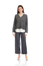 Load image into Gallery viewer, Carrie Mixed Media Sweater in Charcoal
