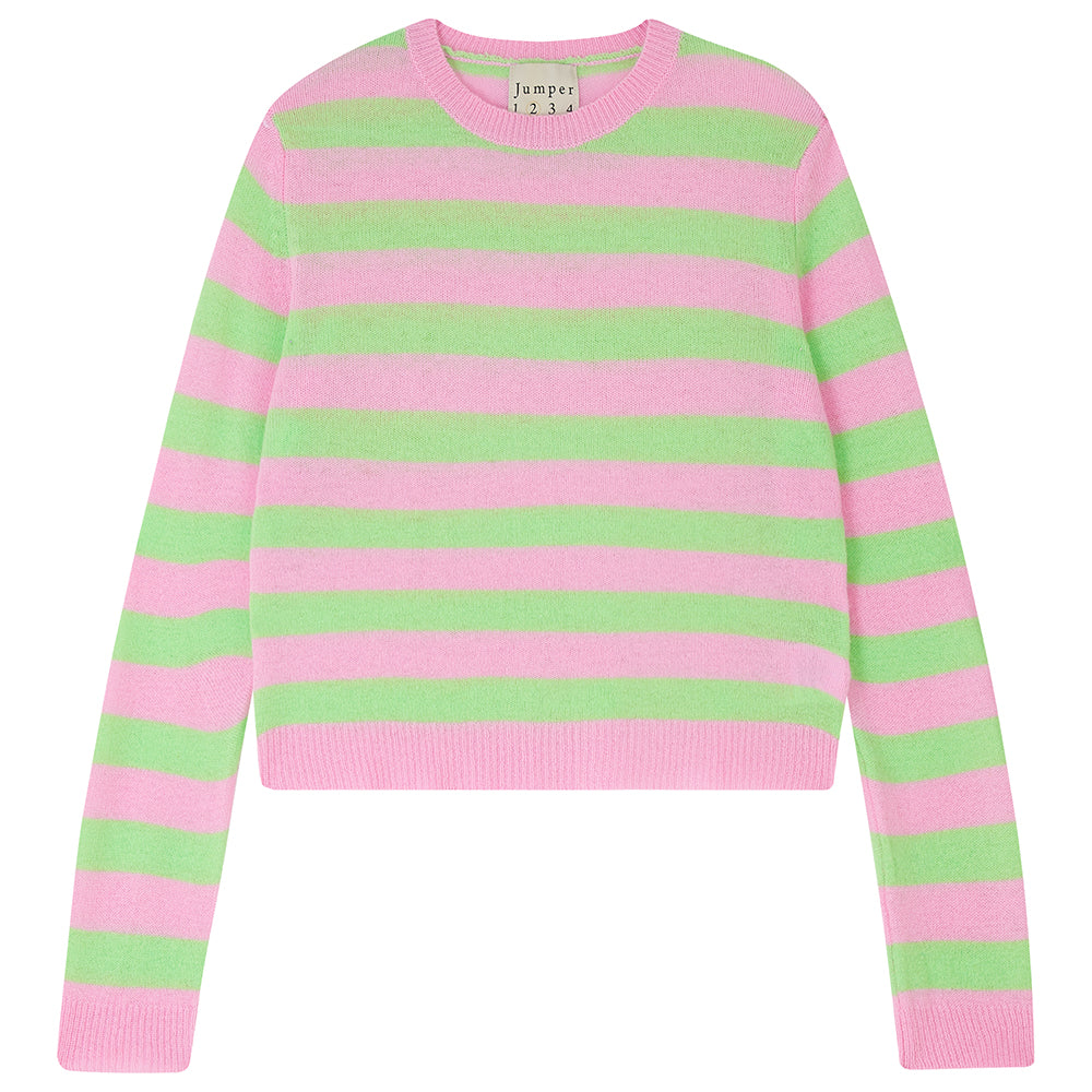 Stripe Crew Sweater in Rose Lime