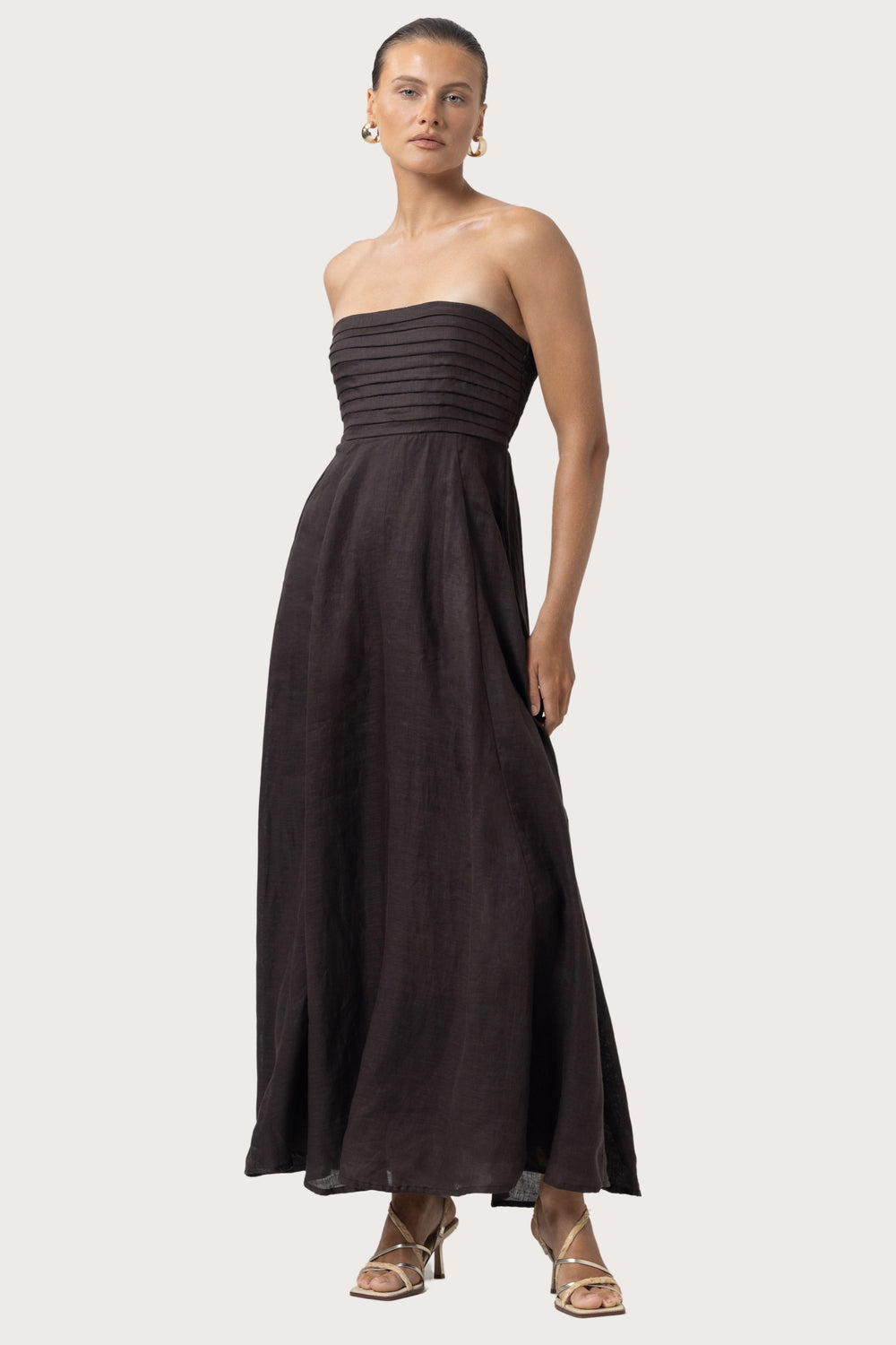Talia Linen Dress in Coffee