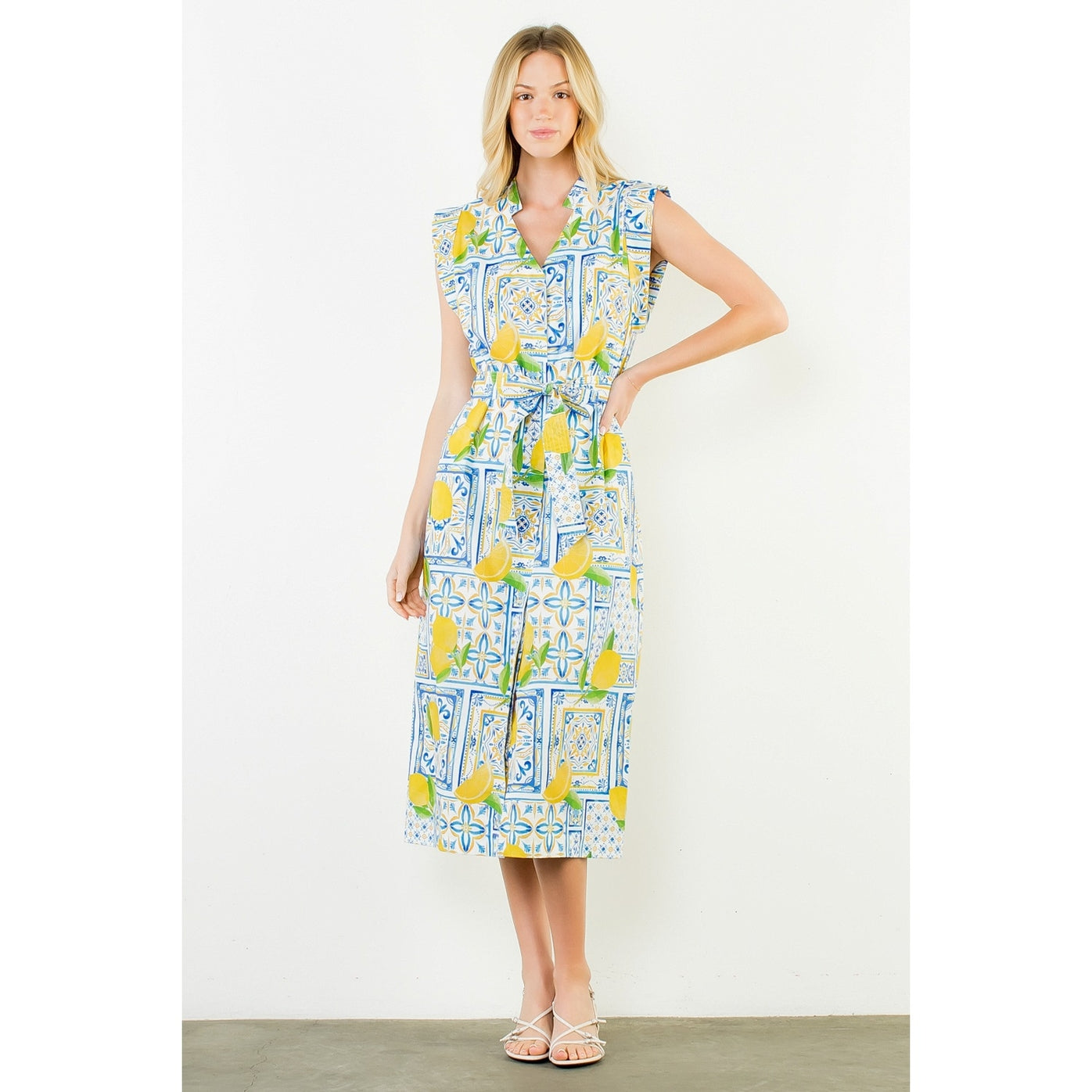 Lemon Midi Shirt Dress in Blue/Yellow – Mint Julep