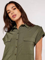 Load image into Gallery viewer, Short Sleeve Safari Shirt Romper in Olive
