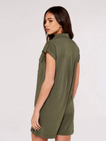 Load image into Gallery viewer, Short Sleeve Safari Shirt Romper in Olive
