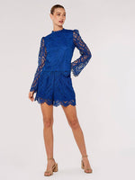 Load image into Gallery viewer, Scalloped Lace High Neck Top in Blue
