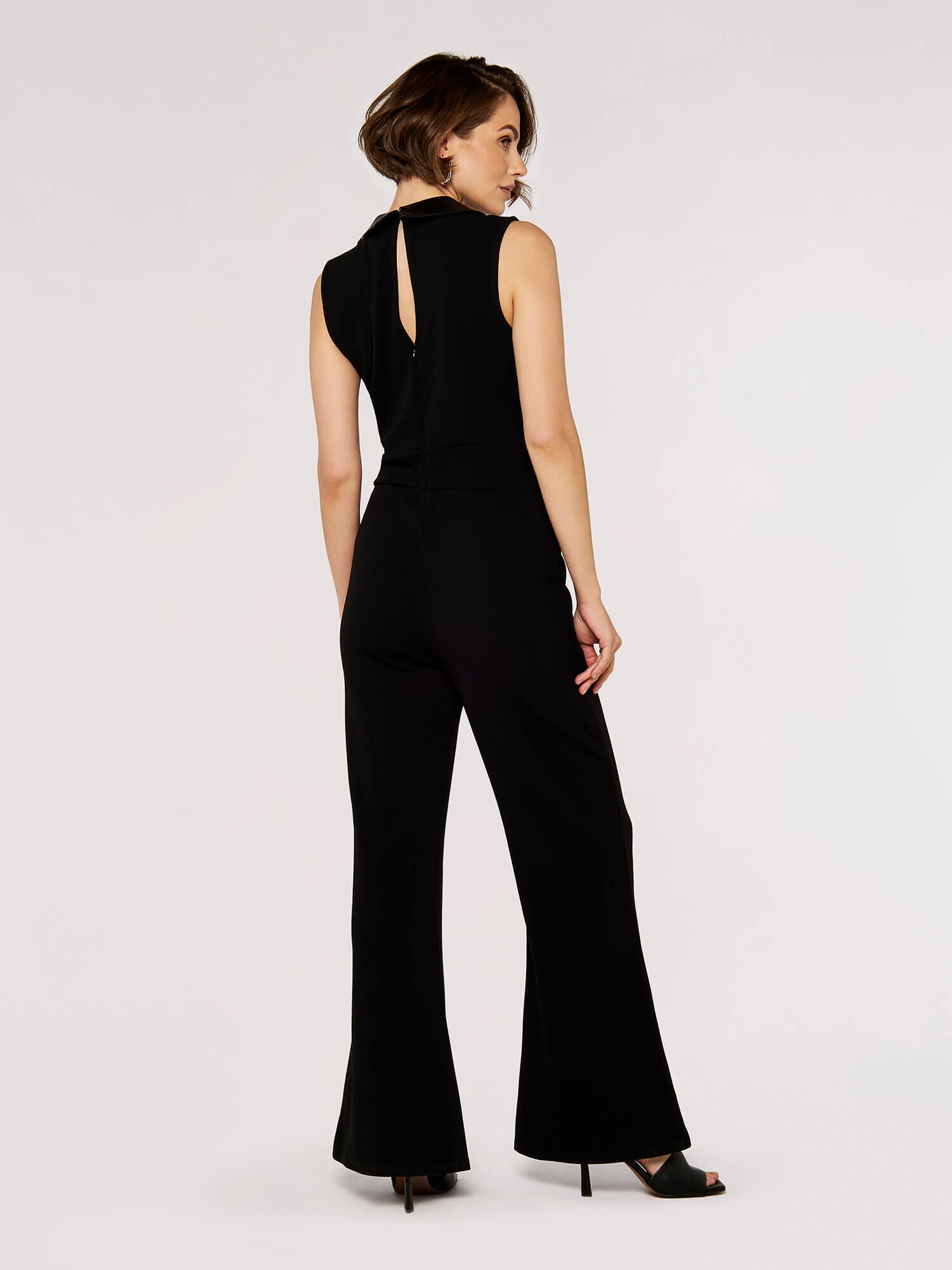 Faux Leather Collared Jumpsuit in Black