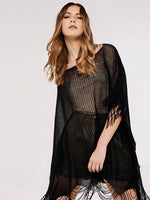 Load image into Gallery viewer, Fringe Crochet Poncho in Black
