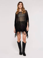 Load image into Gallery viewer, Fringe Crochet Poncho in Black
