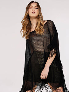 Fringe Crochet Poncho in Black