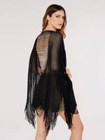 Load image into Gallery viewer, Fringe Crochet Poncho in Black
