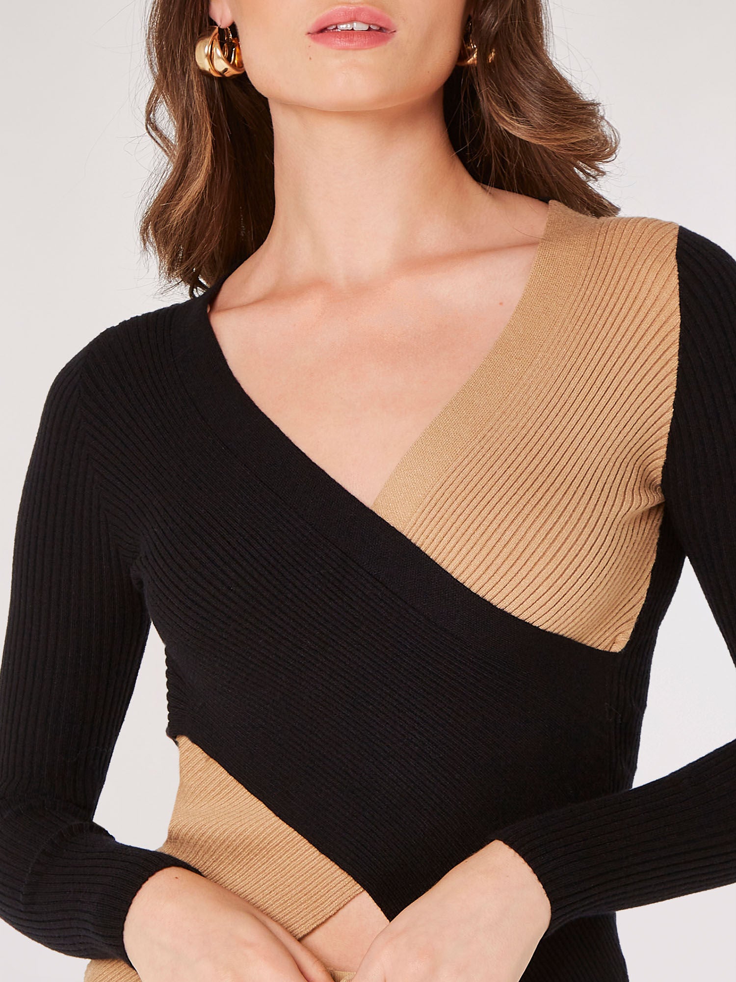 Ribbed Wrap Sweater in Black Combo