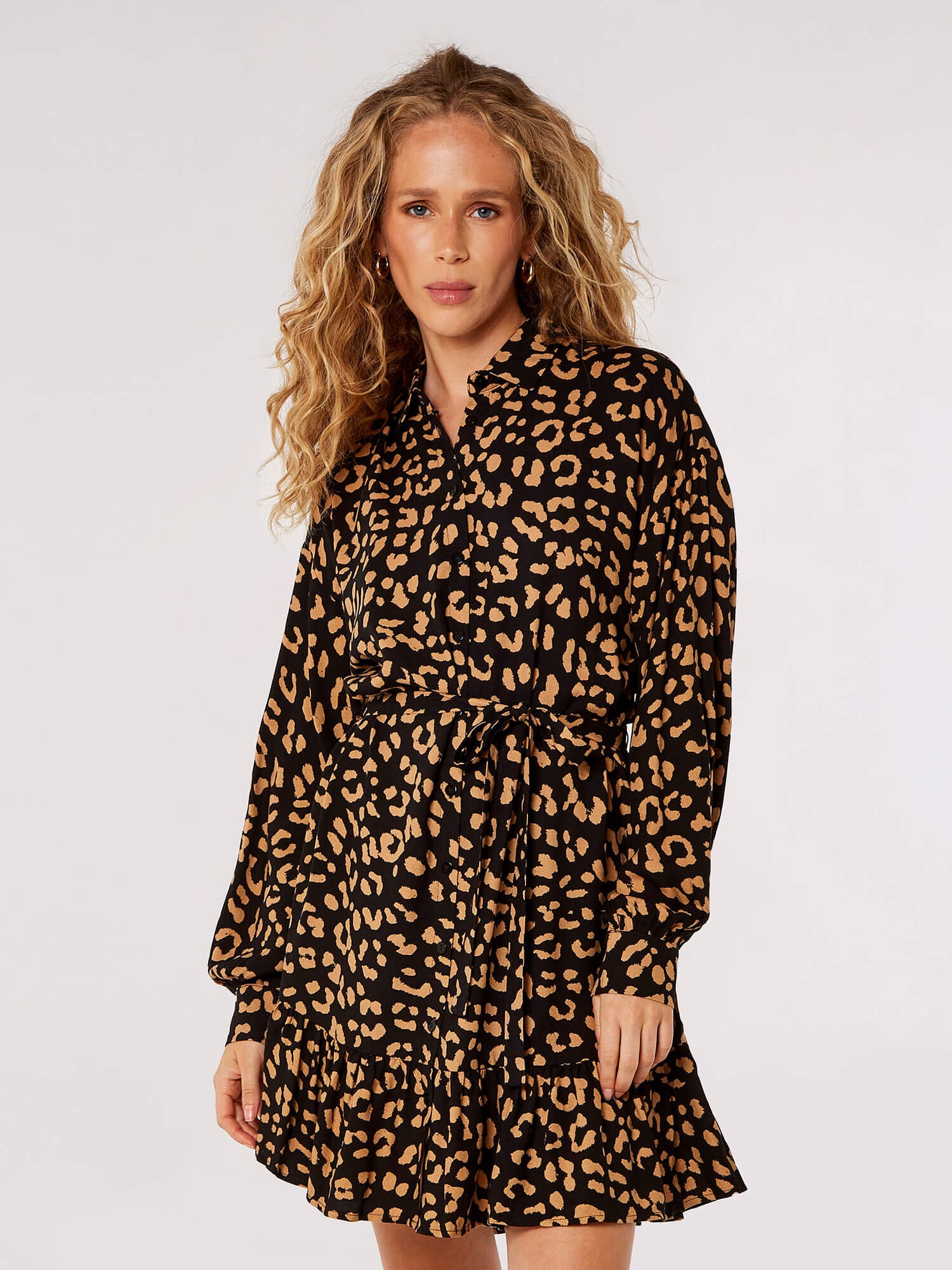 Leopard Print Shirt Dress in Black