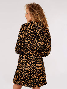 Leopard Print Shirt Dress in Black